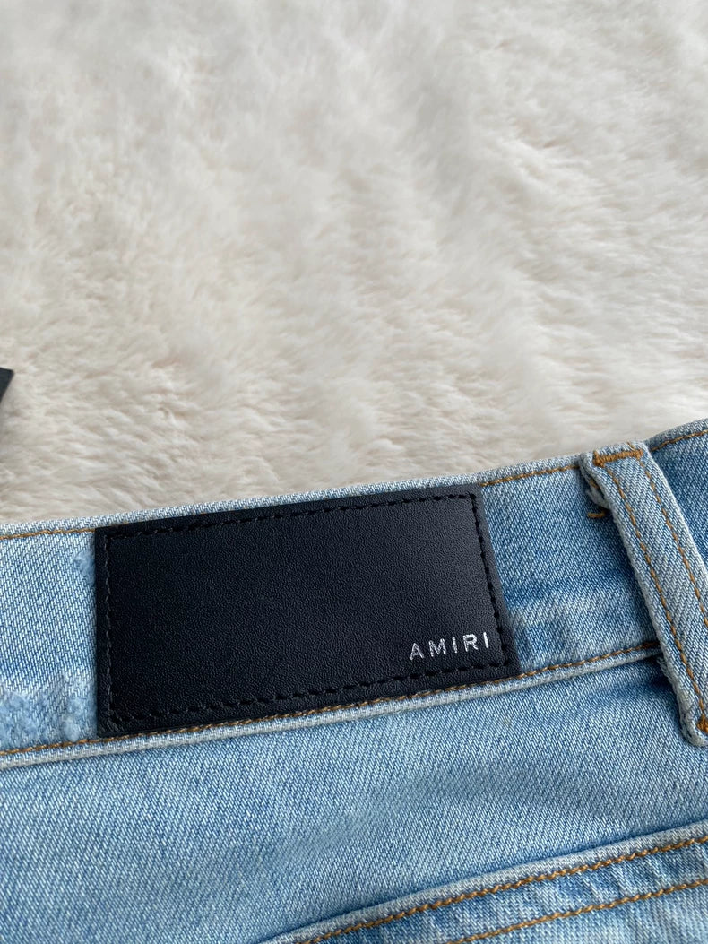 Amiri Distressed Blue Patchwork Jeans