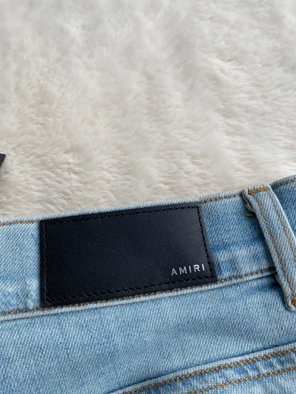 Amiri Distressed Blue Patchwork Jeans