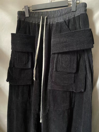 Black Wide-Leg Corduroy Pants