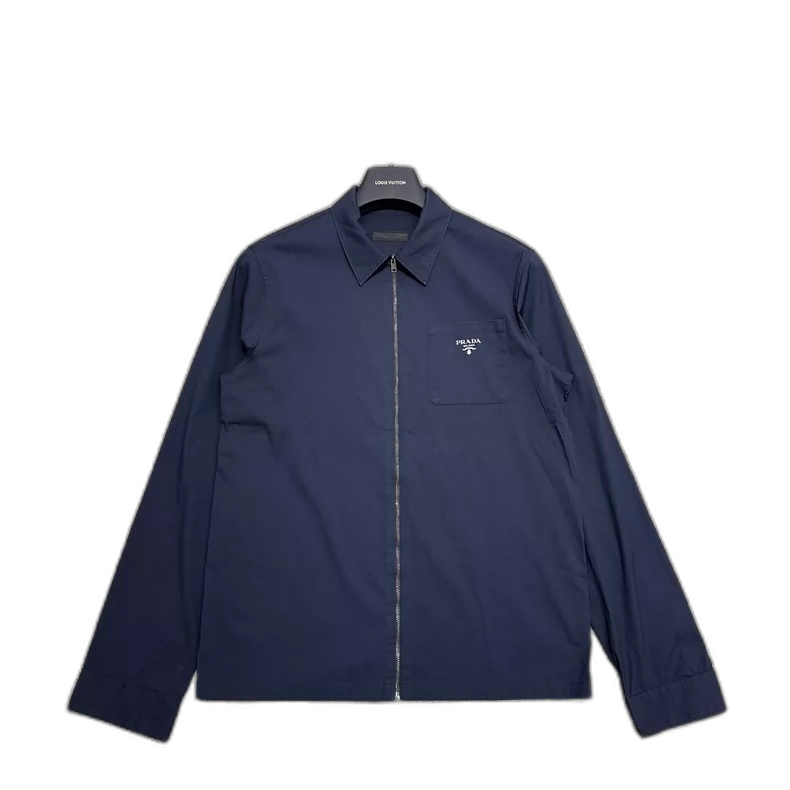 Prada Logo Zip Shirt in Navy Blue