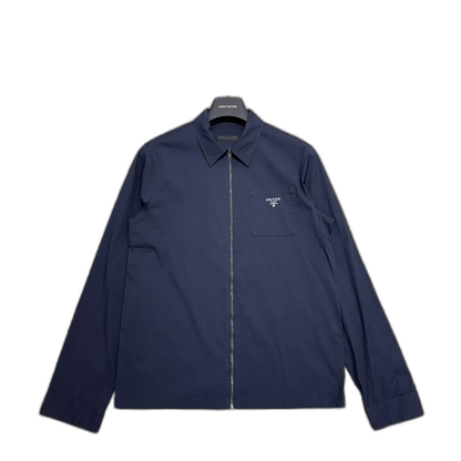Prada Logo Zip Shirt in Navy Blue