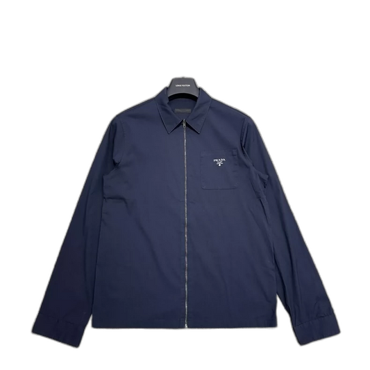 Prada Logo Zip Shirt in Navy Blue