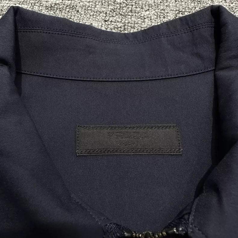 Prada Logo Zip Shirt in Navy Blue