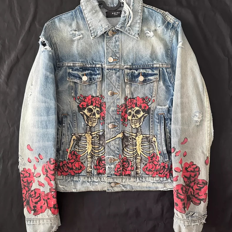 Distressed Printed Graffiti Denim Jacket
