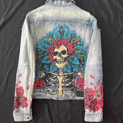 Distressed Printed Graffiti Denim Jacket