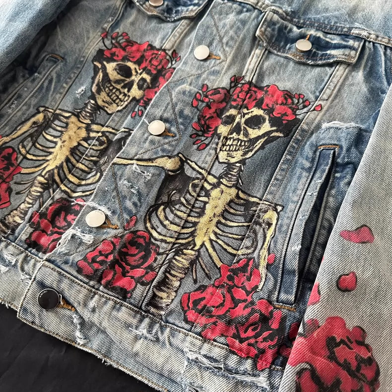 Distressed Printed Graffiti Denim Jacket