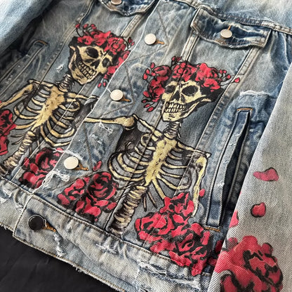 Distressed Printed Graffiti Denim Jacket