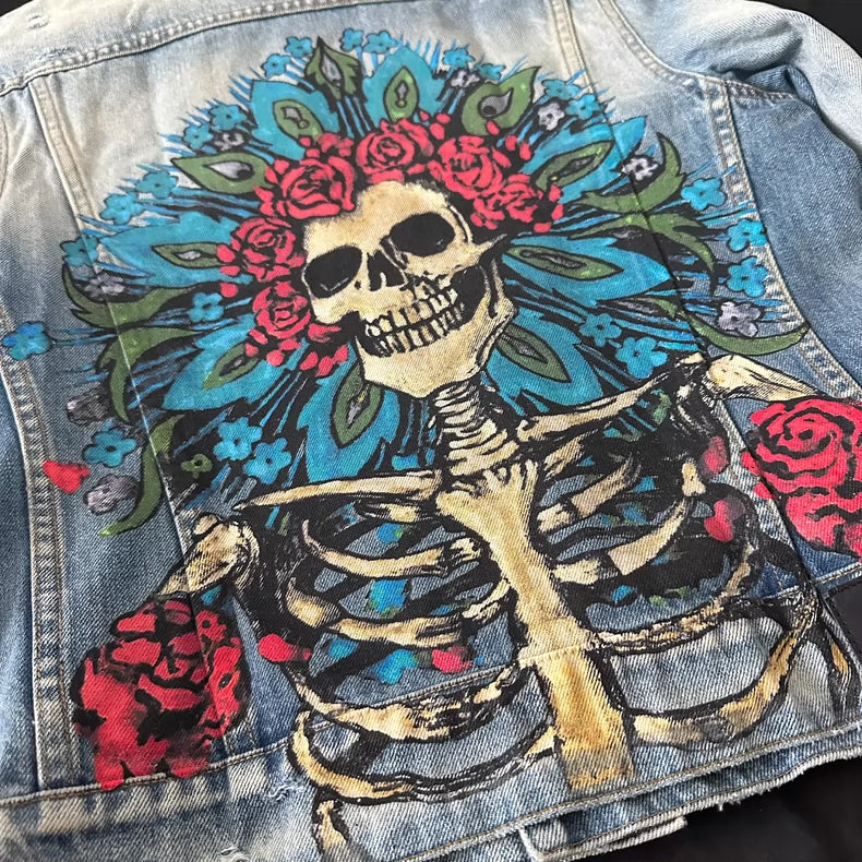 Distressed Printed Graffiti Denim Jacket