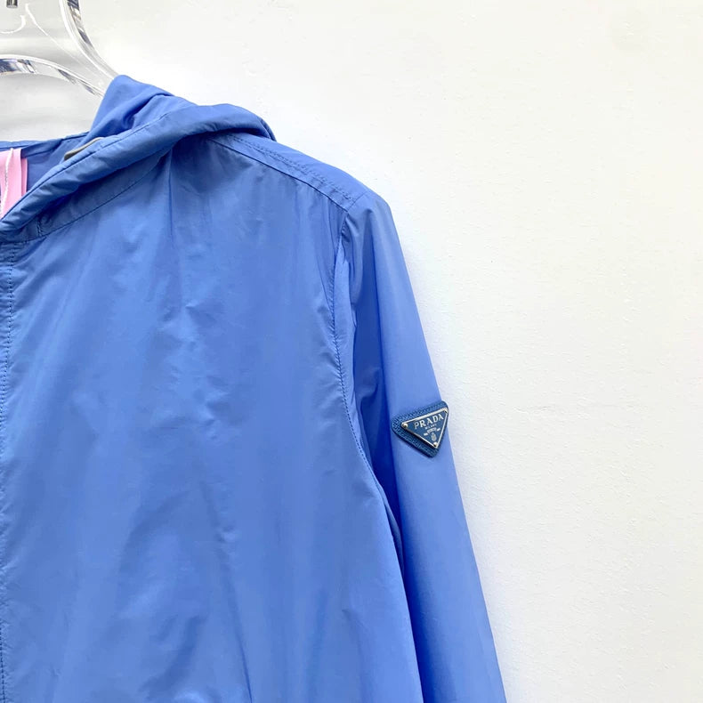 Prada Blue Hooded Jacket with Triangle Logo