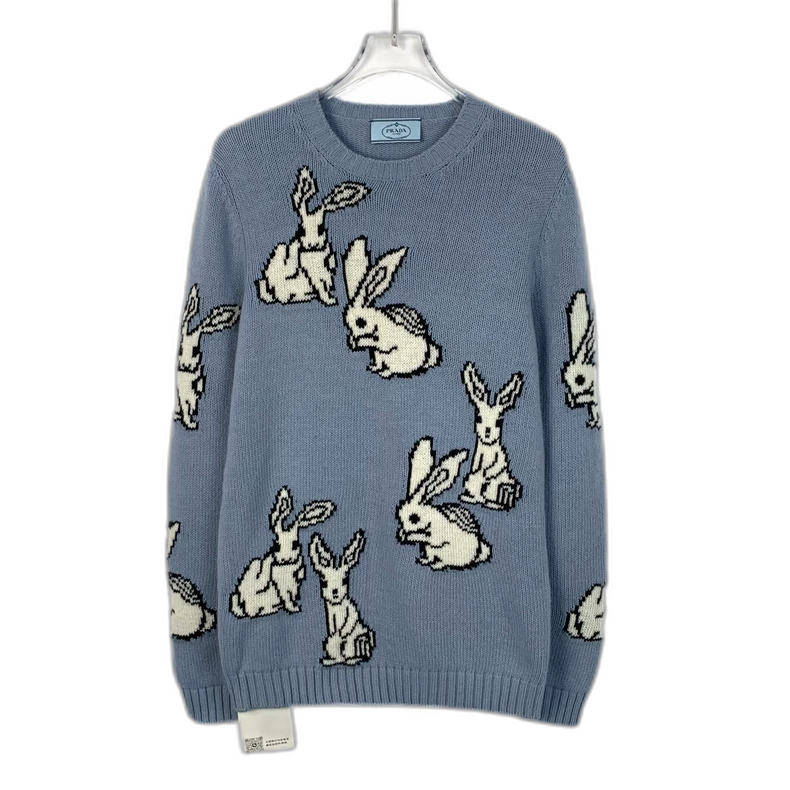 Prada Blue Rabbit Pattern Knit Sweater