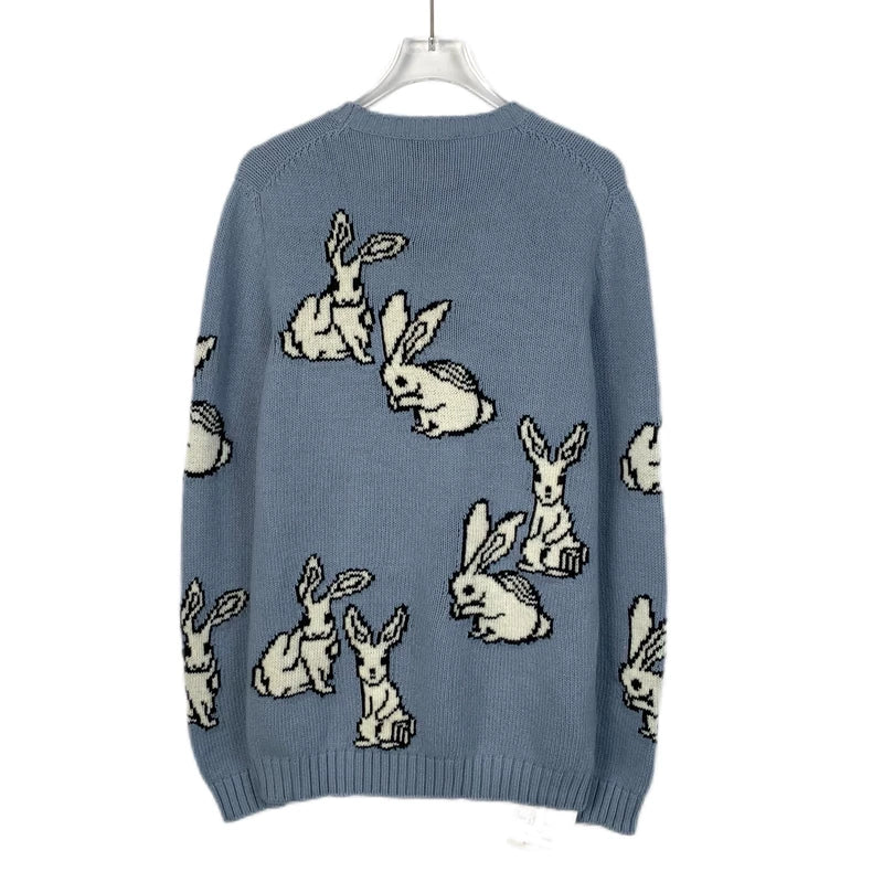 Prada Blue Rabbit Pattern Knit Sweater