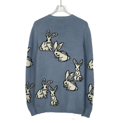 Prada Blue Rabbit Pattern Knit Sweater