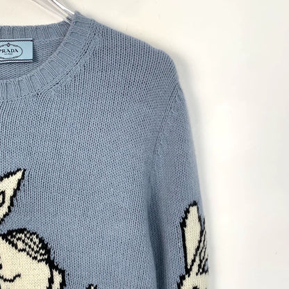 Prada Blue Rabbit Pattern Knit Sweater
