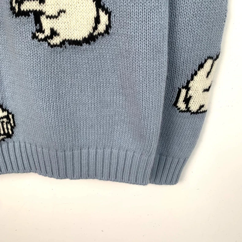 Prada Blue Rabbit Pattern Knit Sweater