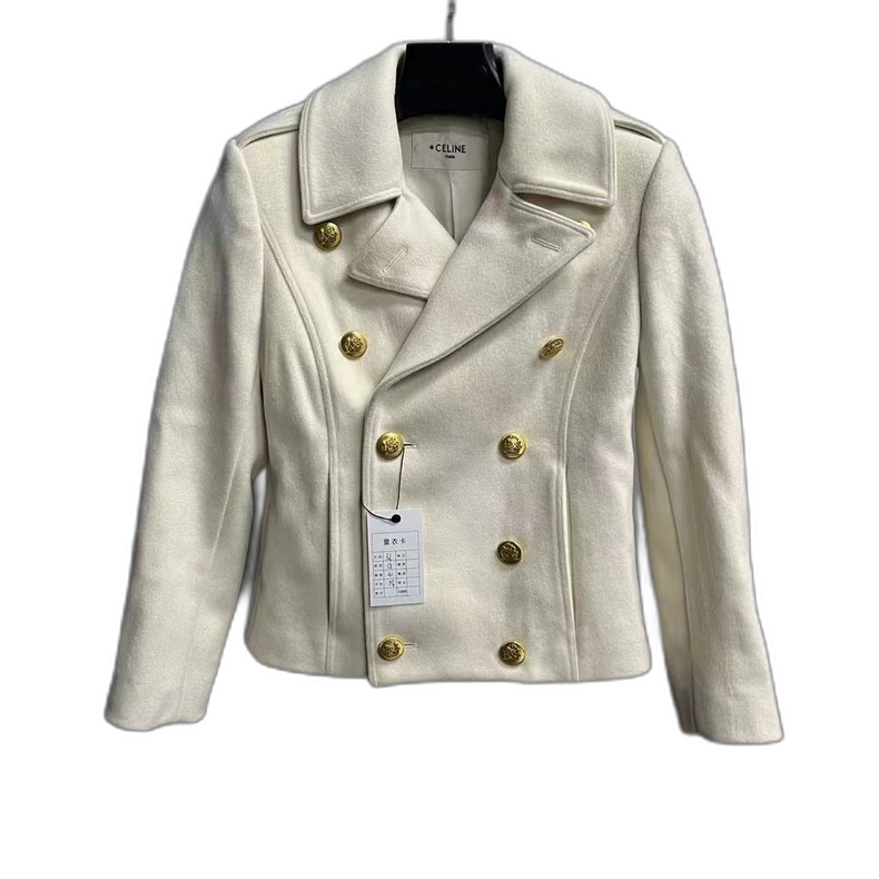 Celine White Wool Double-Breasted Short Coat