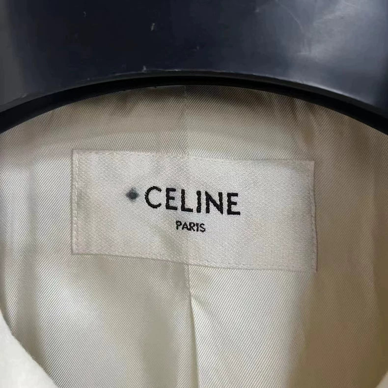 Celine White Wool Double-Breasted Short Coat