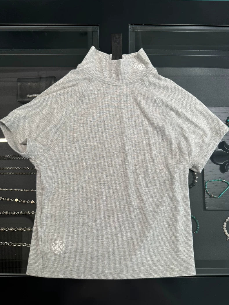 Chrome Hearts Gray Mock Neck Embroidered Top-yf