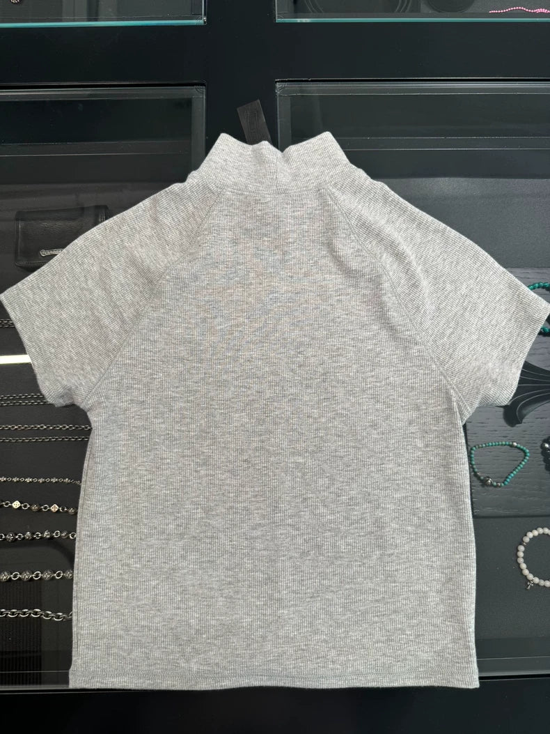 Chrome Hearts Gray Mock Neck Embroidered Top-yf