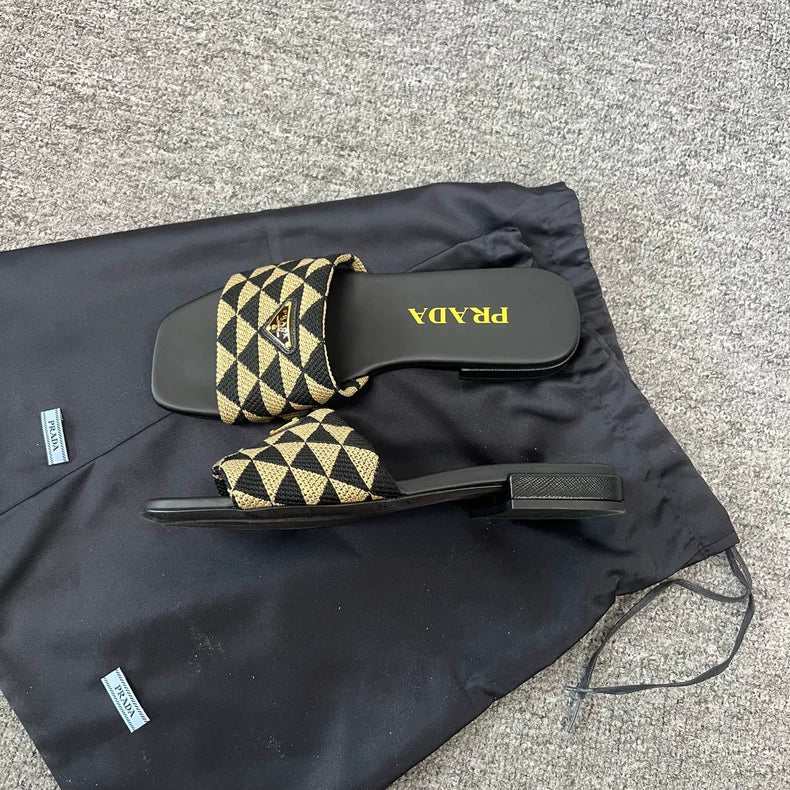 Prada Triangle Logo Flat Slippers