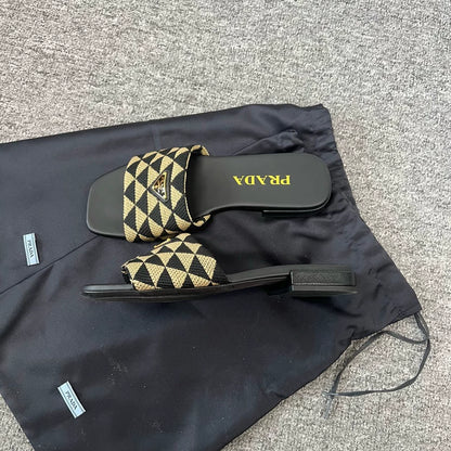Prada Triangle Logo Flat Slippers