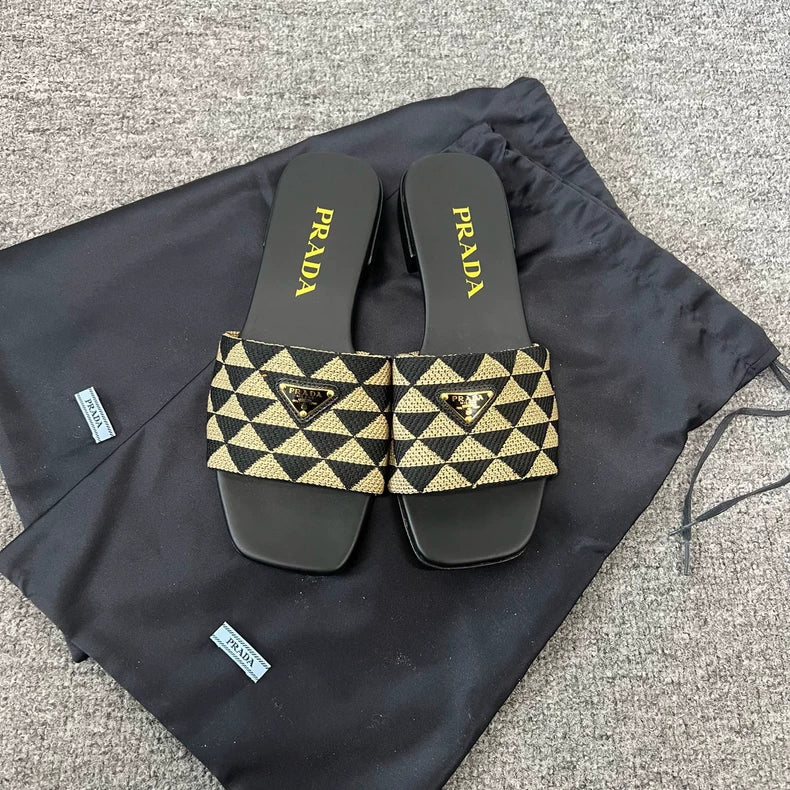 Prada Triangle Logo Flat Slippers