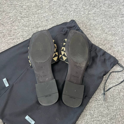 Prada Triangle Logo Flat Slippers