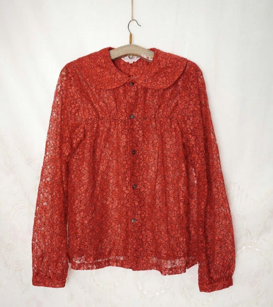 Comme des garcons girl red flower hollow round neck shirt - DMC