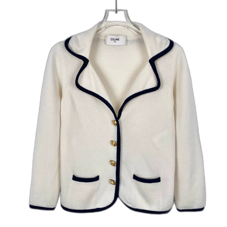 Celine Cream Cashmere Cardigan with Collar