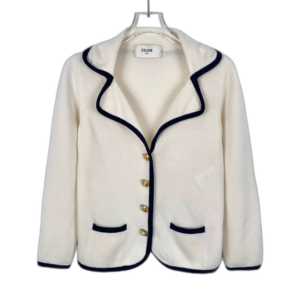 Celine Cream Cashmere Cardigan with Collar