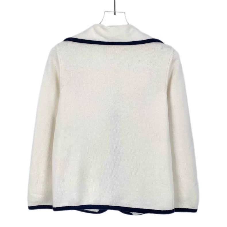 Celine Cream Cashmere Cardigan with Collar