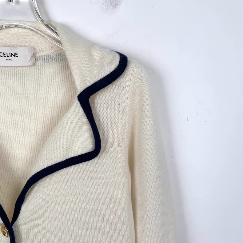Celine Cream Cashmere Cardigan with Collar