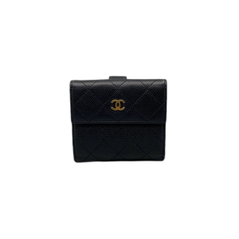 Chanel Black Gold Short Folded Wallet