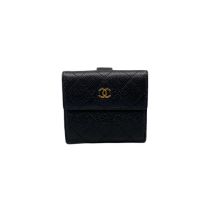 Chanel Black Gold Short Folded Wallet