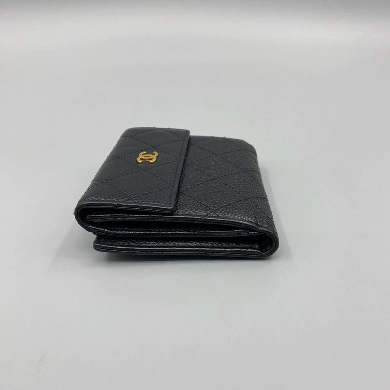 Chanel Black Gold Short Folded Wallet