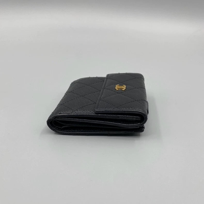 Chanel Black Gold Short Folded Wallet