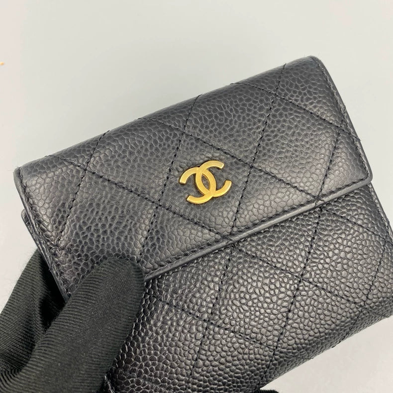 Chanel Black Gold Short Folded Wallet