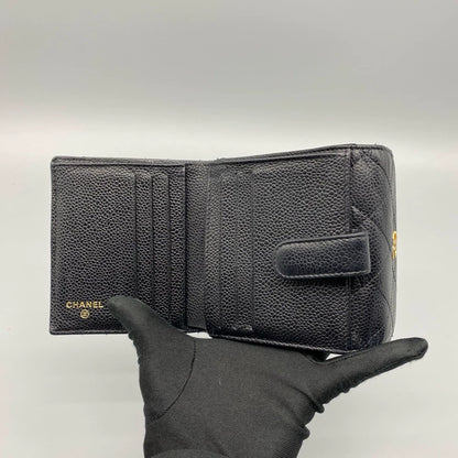 Chanel Black Gold Short Folded Wallet