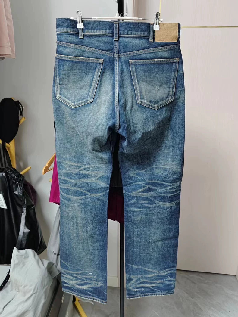 CELINE Vintage Distressed Wide-Leg Denim Pants