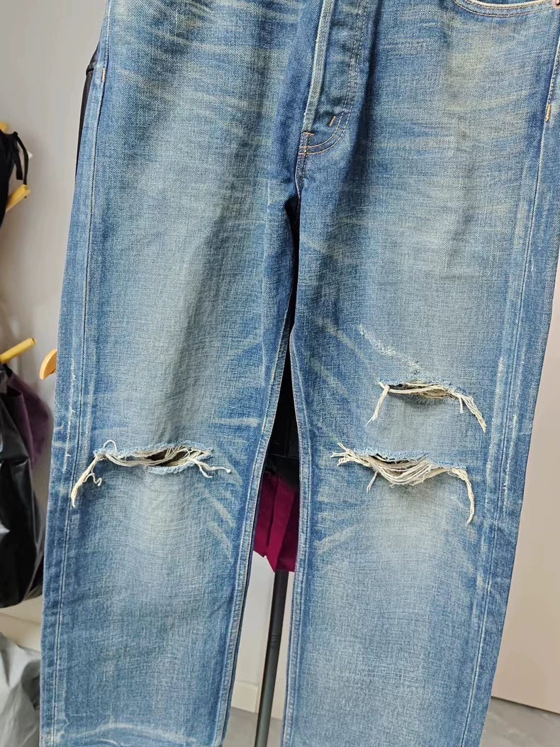 CELINE Vintage Distressed Wide-Leg Denim Pants