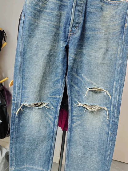 CELINE Vintage Distressed Wide-Leg Denim Pants