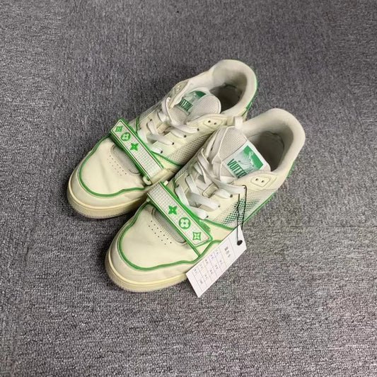 Louis Vuitton White and Green Trainer Sneakers 0079