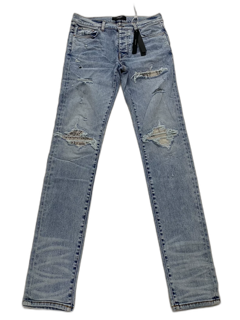 Amiri Washed Blue Patchwork Denim Pants