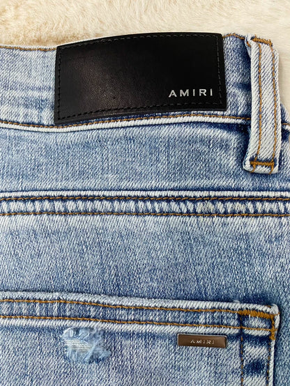 Amiri Washed Blue Patchwork Denim Pants