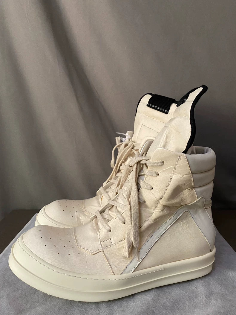 Rick Owens White Leather High-Top Boots-yf