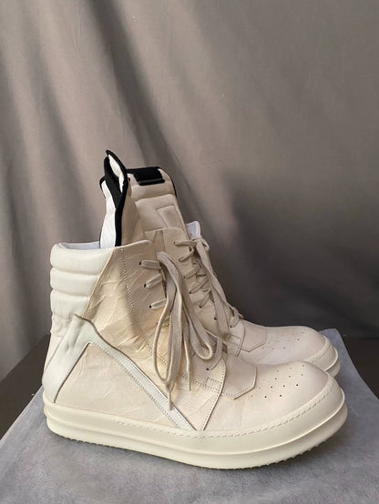 Rick Owens White Leather High-Top Boots-yf