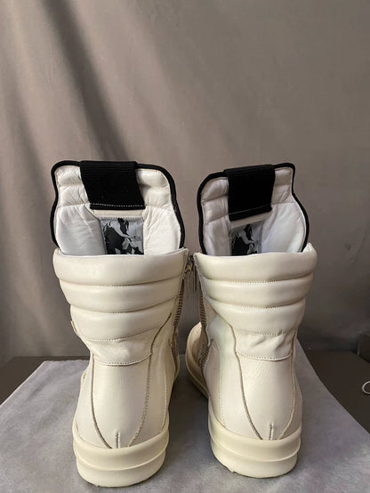 Rick Owens White Leather High-Top Boots-yf