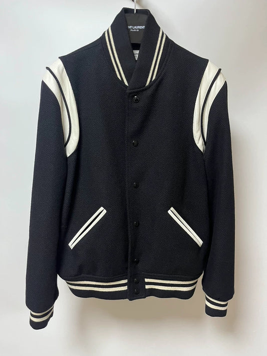Saint Laurent Black Leather Baseball Jacket