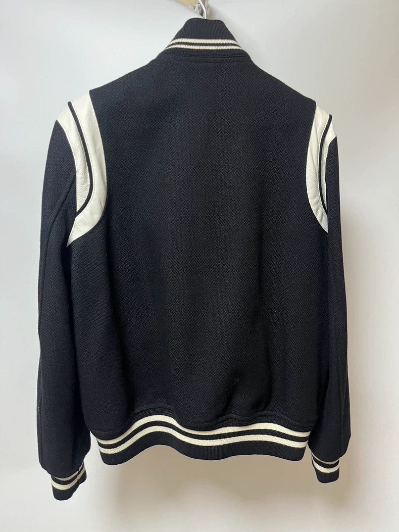 Saint Laurent Black Leather Baseball Jacket