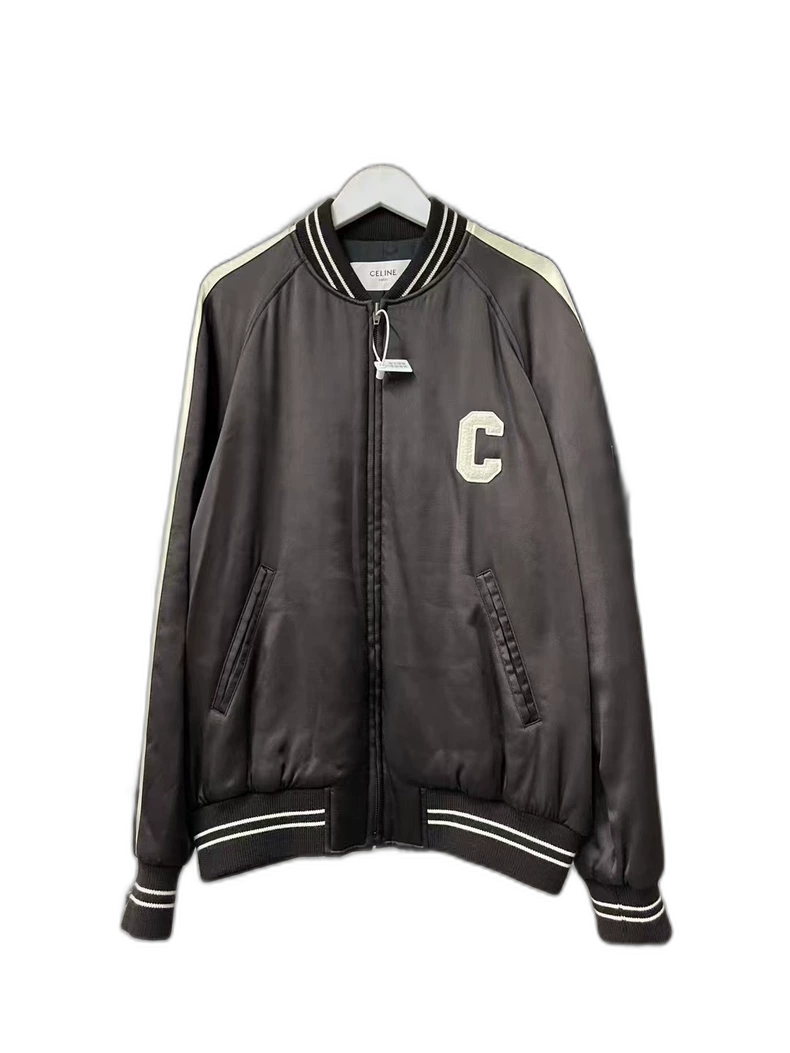 Celine Black and White Logo Baseball Jacket