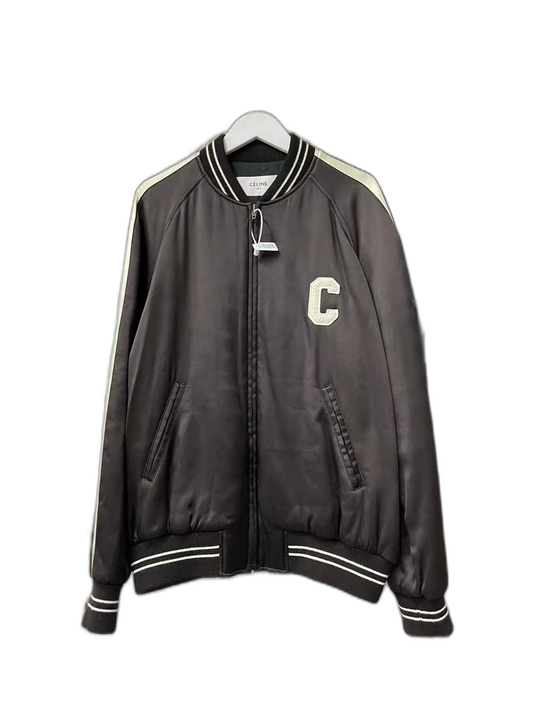 Celine Black and White Logo Baseball Jacket